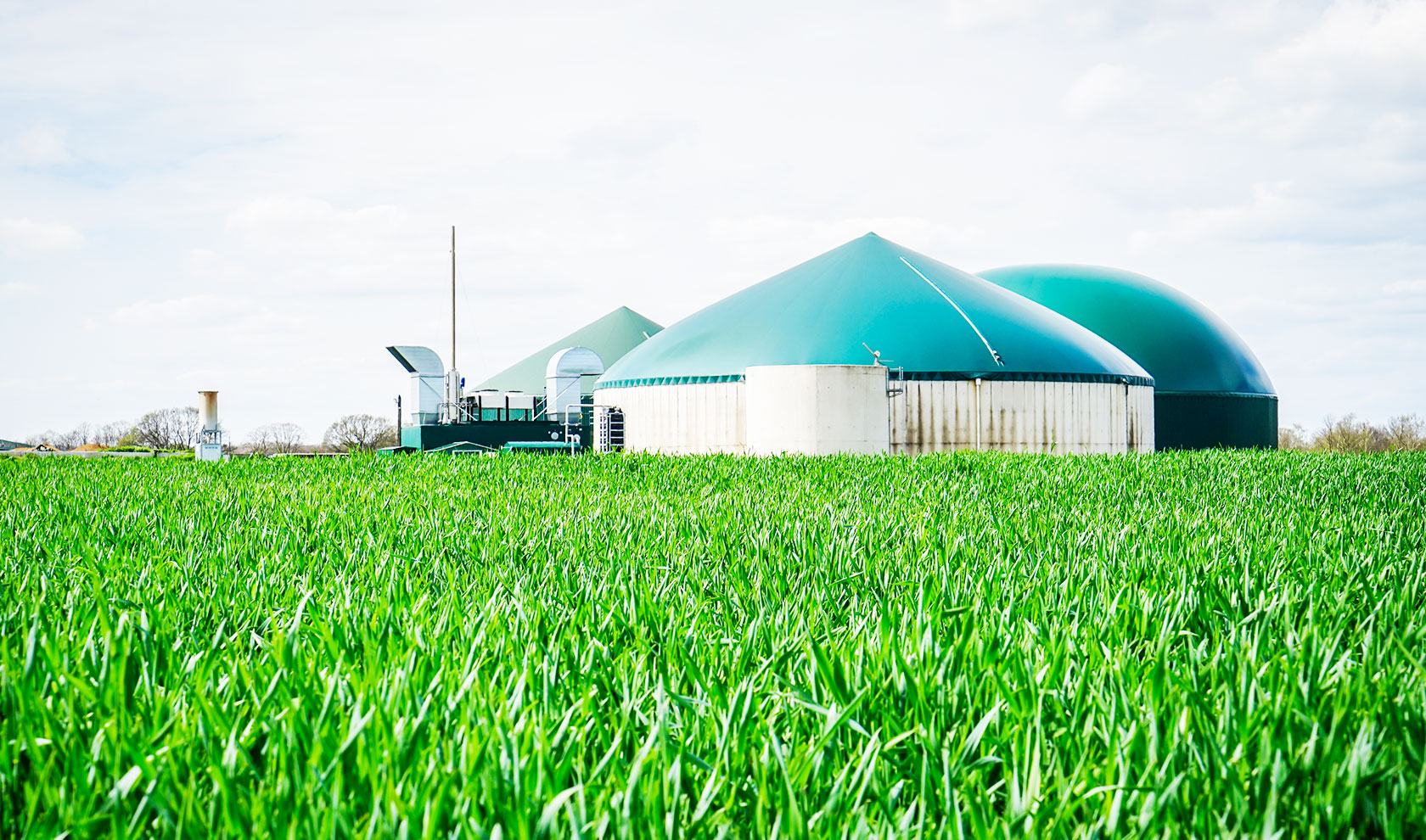 Biogasanlage Industrieautomatik frankonia-Hydraulik, grünes Maisfeld, grünes Dach, rundes Dach