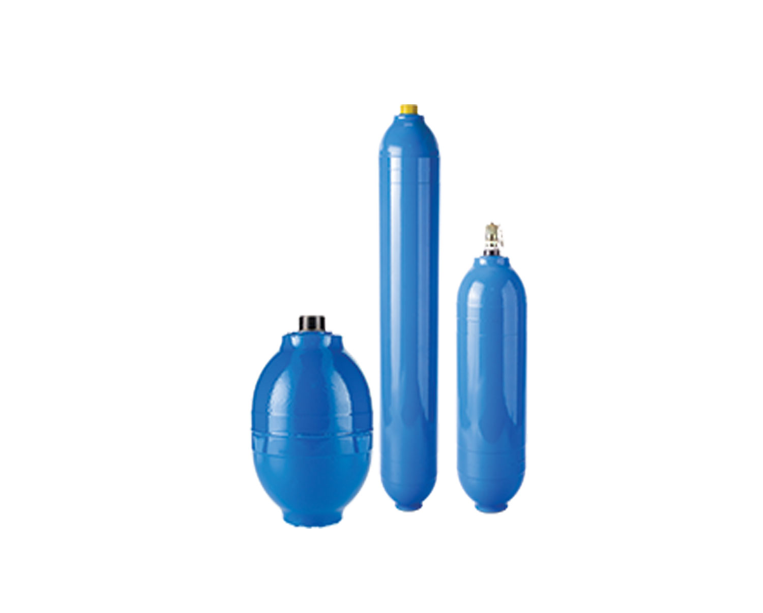 Geschweíßte Blasenspeicher ACS(L) von Hydro-Leduc, drei, blau, verschiedene Formen
