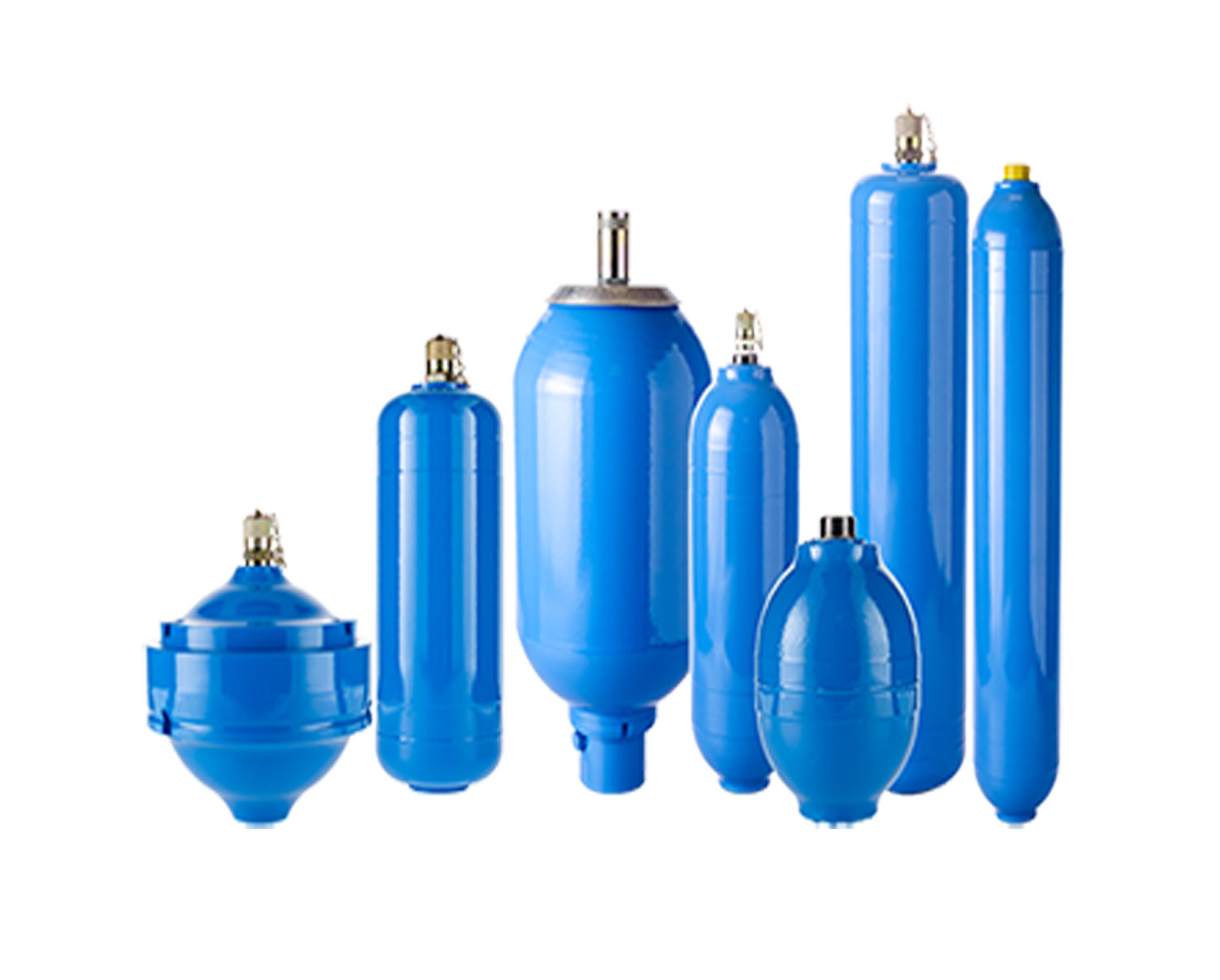 Hydropneumatische Druckspeicher von Hydro-Leduc, Gruppe, blau